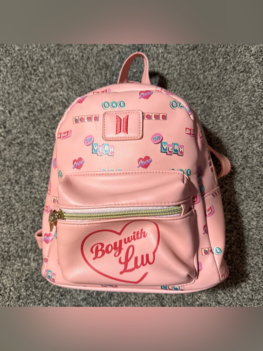 BTS Boy with Luv Mini Backpack Oh Yeah Bae Love Pink Light Use